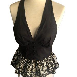 black embroidered detail sleeveless cross back straps top size S